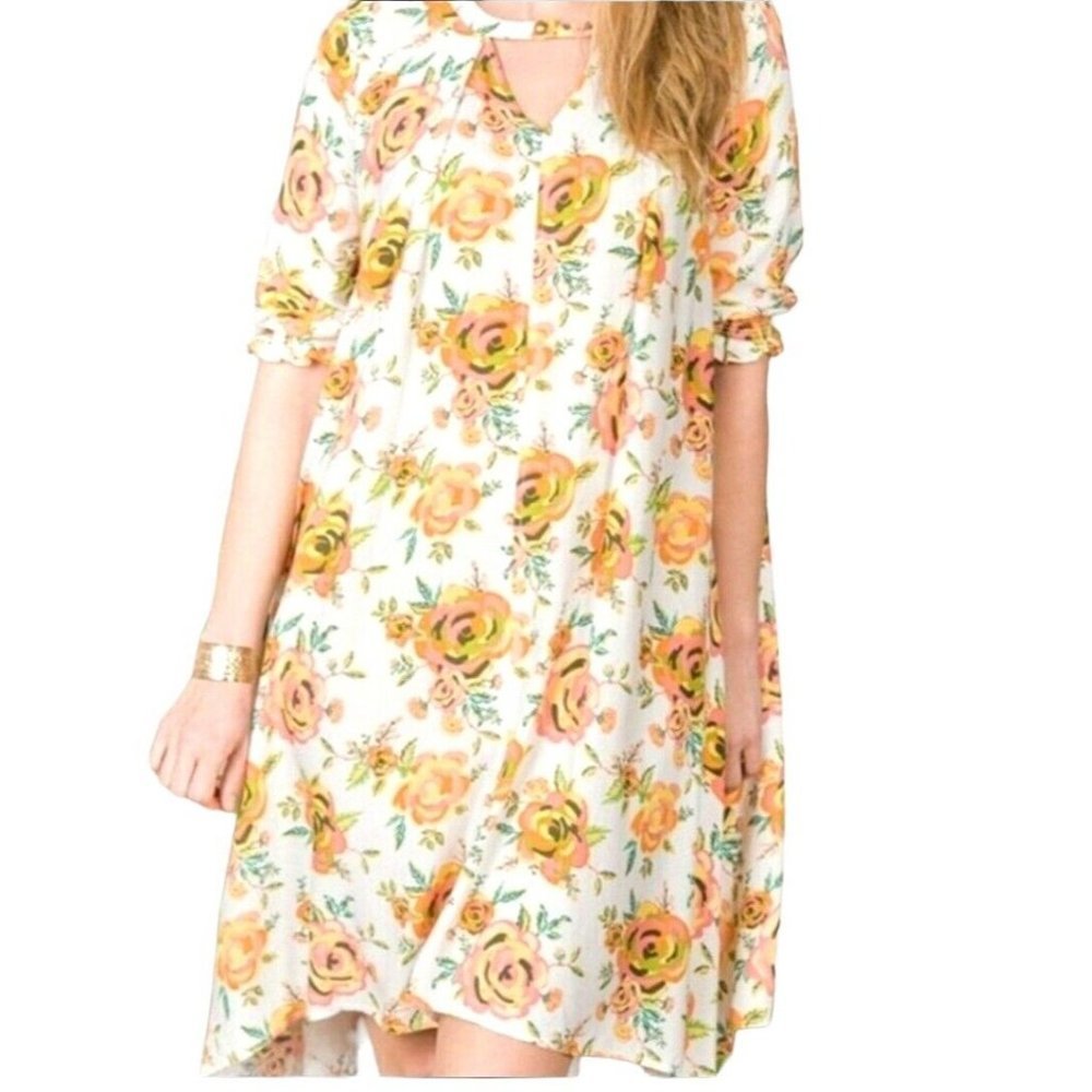 Matilda Jane Chocker‎ V-Neckline Sunday Best Rose Floral Rayon Swing Dress sz S
